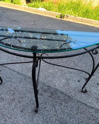 tavolino ingresso ferro battuto e vetro temperato