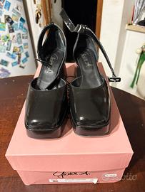 Scarpe nere pelle e vernice, 39, tacco 7 cm