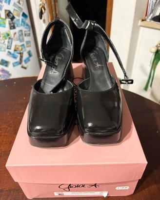 Scarpe nere pelle e vernice, 39, tacco 7 cm