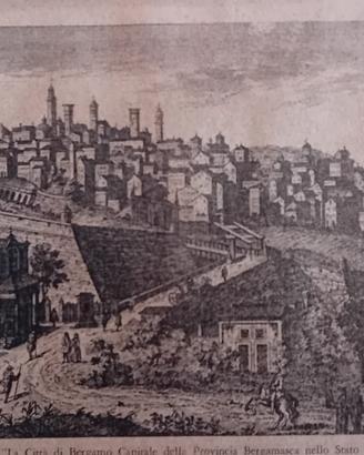 antica stampa veduta di Bergamo rarissima 