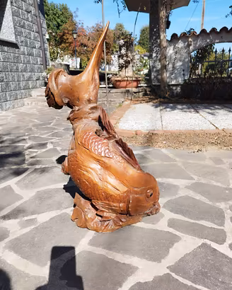 Scultura pesce in legno massiccio