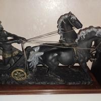 Statua pietra lavica biga romana con cavalli