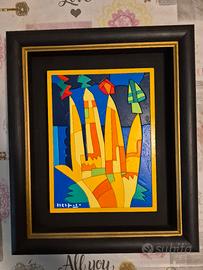 Ugo Nespolo acrilici ed  intaglio su legno 18x24