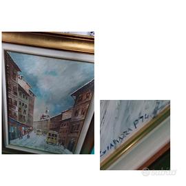 quadro dipinto olio su tela Tram Milano