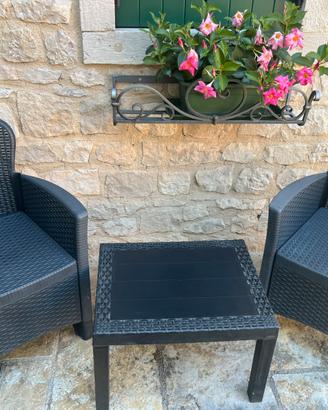 Set da giardino finto rattan (2 poltrone+tavolino)