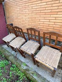 Sedie x 4 in legno con seduta in corda