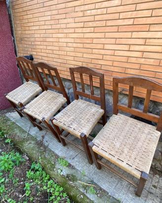 Sedie x 4 in legno con seduta in corda
