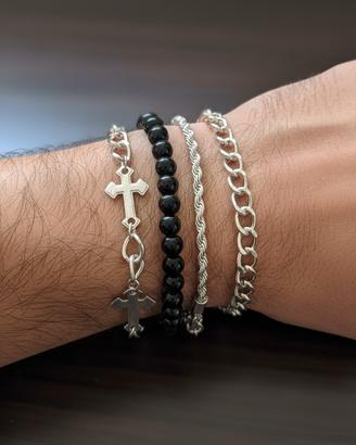 set di bracciali da uomo in acciaio inox 