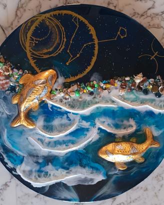 Pannello gigante 3D in resina "Carpe Koi" 70 cm