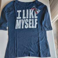 Maglia a tre quarti donna blu scuro con fiocco