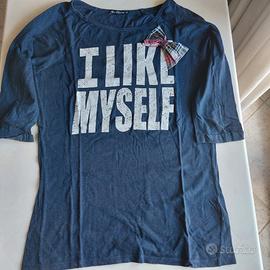 Maglia a tre quarti donna blu scuro con fiocco