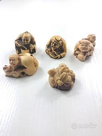 5 Statuette di netsuke giapponesi anni 50/60