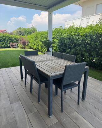 Set Pranzo Giardino ALLUNGABILE+6 Sedie Polyrattan