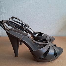 Sandali con Plateau Color Grigio in Pelle