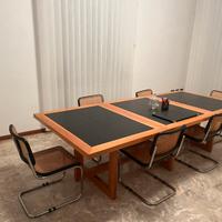 Tavolo da ufficio in legno massello e cuoio