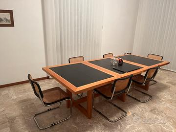 Tavolo da ufficio in legno massello e cuoio