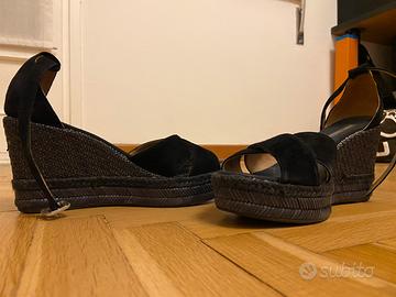 Sandalo con zeppa Frau n. 40 rafia nere camoscio