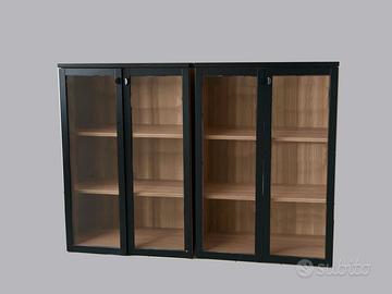 2 Vetrine in Laminato, Laccato Nero e Vetro