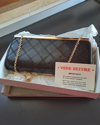 borsetta patchwork in rettile marrone anni 60/70