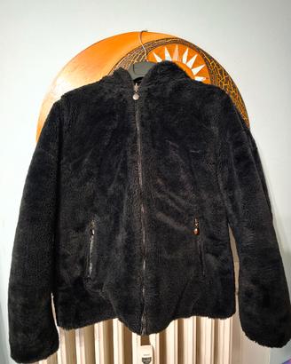 Donna Cappotto Nero Corto In Finta Pelliccia