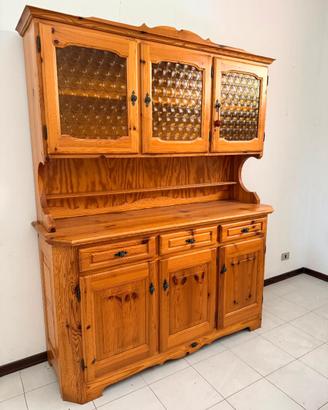 Splendida credenza con alzata in pino di Svezia