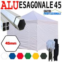 Gazebo pieghevole 3x3m alluminio bianco esagonale