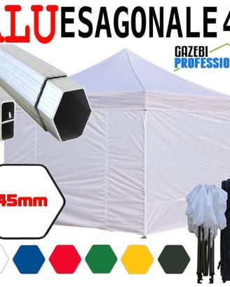Gazebo pieghevole 3x3m alluminio bianco esagonale