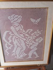 quadro vintage in pizzo Uncinetto Filet con conrni