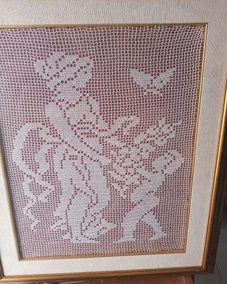 quadro vintage in pizzo Uncinetto Filet con conrni
