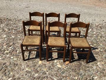6 sedie in legno con seduta in paglia – stile rust