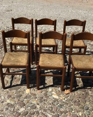 6 sedie in legno con seduta in paglia – stile rust