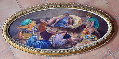 Antica pittura ad olio con cornice ovale