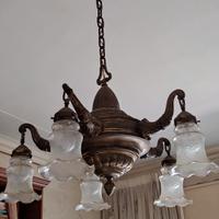 lampadario ottone e vetro liberty vintage anni 30
