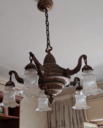 lampadario ottone e vetro liberty vintage anni 30