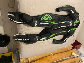 Ixon tuta moto in pelle nera/bianca/verde