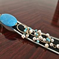 Bracciale: Argento 925, Ottone, Turchese, Perle