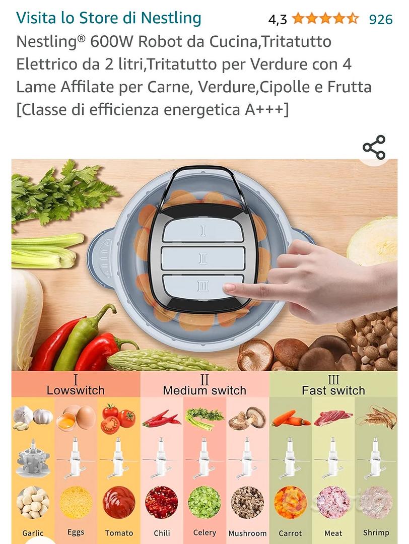 Nestling® 600W Robot da Cucina,Tritatutto Elettrico da 2 litri