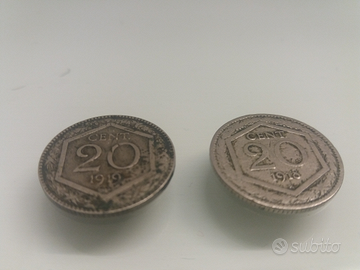20 centesimi 1918 1919 esagono bordo rigato