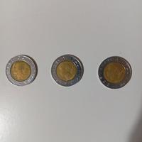 Lotto 3 monete 500 lire italiane