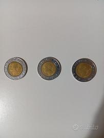 Lotto 3 monete 500 lire italiane