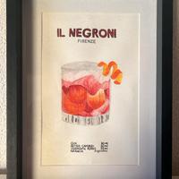 quadretto cocktail negroni 13x18 disegnato a mano