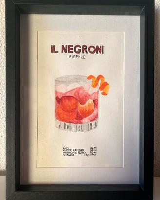 quadretto cocktail negroni 13x18 disegnato a mano