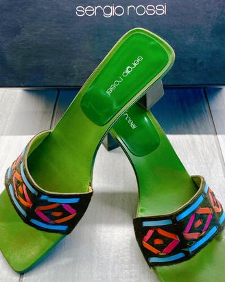 Sandali Sergio Rossi verdi con pelle di cavallino