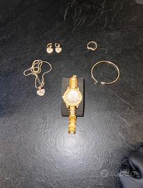 Orologio e set Gioielli coloro Oro con Brillantini