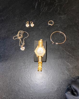 Orologio e set Gioielli coloro Oro con Brillantini