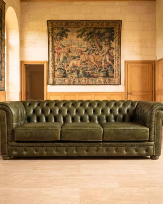 Chester divano 3 posti in vera pelle vintage verde