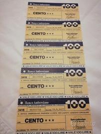 5 Miniassegni Banco Ambrosiano 100 lire 76 e 77