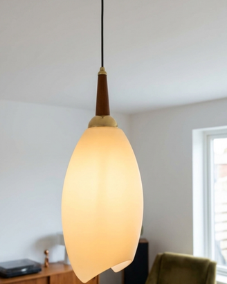 Lampadario in vetro e legno color ciliegio