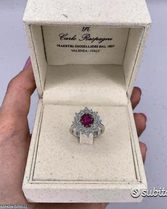 ANELLO ORO 18kt. CON DIAMANTI E RUBINO NATURALI