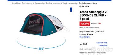 Tenda 2 Seconds XXL 3 posti + 2 Materassini Memory